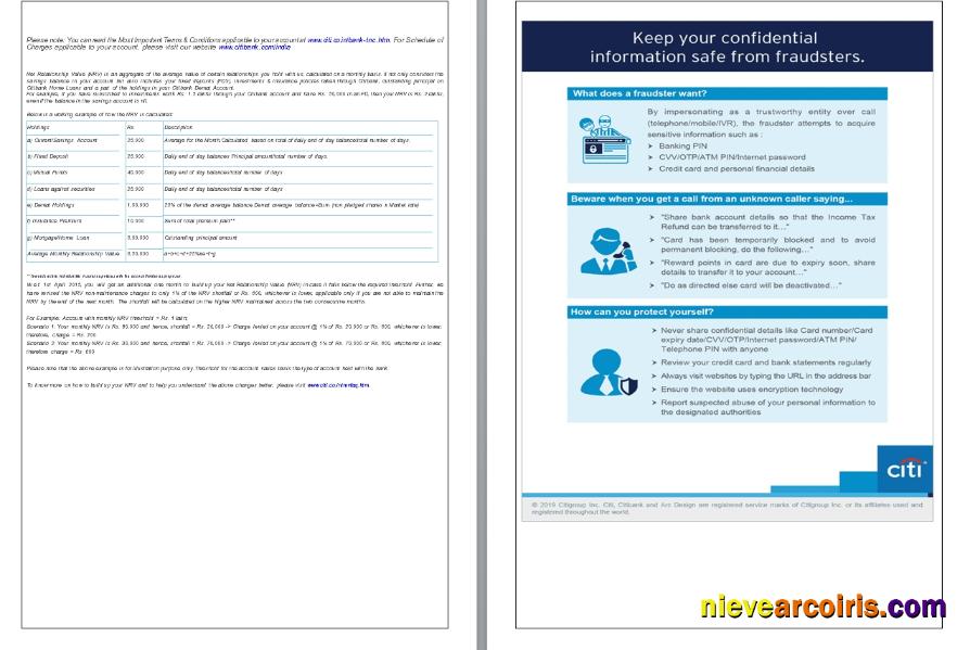 India Citibank bank statement, 6 pages, 5-6 scr